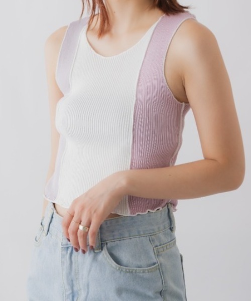 mebole(メボレ)の「カラーブロックノースリーブトップス(タンクトップ・レディース・ピンク・FREE)」の1枚目の写真