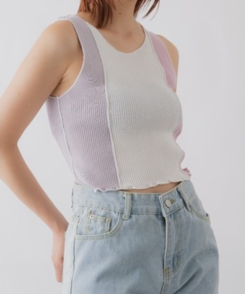 mebole(メボレ)の「カラーブロックノースリーブトップス(タンクトップ・レディース・ピンク・FREE)」の2枚目の写真