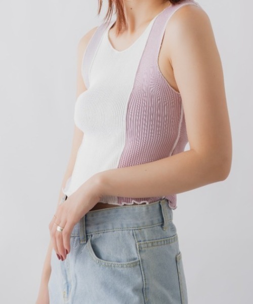 mebole(メボレ)の「カラーブロックノースリーブトップス(タンクトップ・レディース・ピンク・FREE)」の3枚目の写真