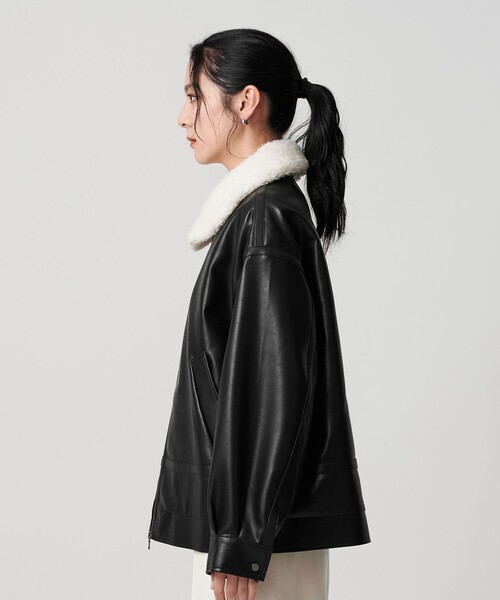 BEAUTY&YOUTH UNITED ARROWS/レザーノーカラーブルゾン黒 シープレザー ノーカラージップブルゾン