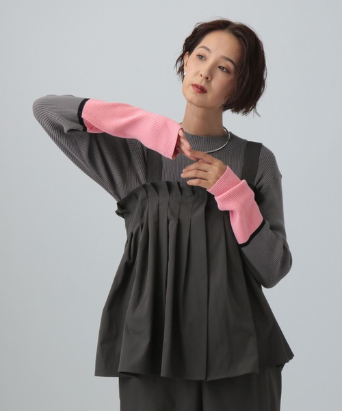 LEPSIM（レプシィム）の「12ゲージ袖配色プルオーバー2　497490（ニット/セーター・レディース・グレー×サックスブルー/グレー×ピンク/ホワイト×レッド/ブラック×レッド/ブラック×グリーン/ブラック×イエロー/ブラウン系その他・FREE）」の5枚目の写真