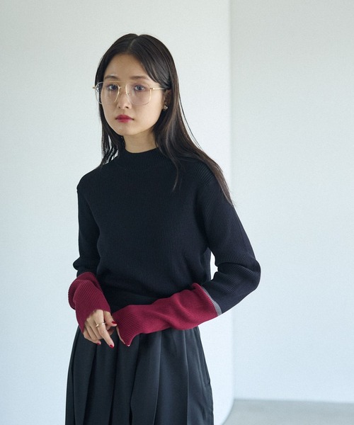 LEPSIM（レプシィム）の「12ゲージ袖配色プルオーバー2　497490（ニット/セーター・レディース・グレー×サックスブルー/グレー×ピンク/ホワイト×レッド/ブラック×レッド/ブラック×グリーン/ブラック×イエロー/ブラウン系その他・FREE）」の9枚目の写真