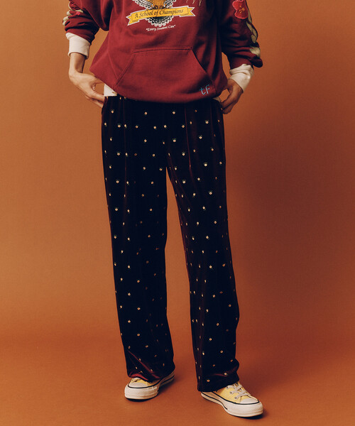 Freada（フリーダ）の「Freada/フリーダ 小花刺繍 ベロアパンツ（その他パンツ・レディース・ブラック/ワインレッド・ONE SIZE）」の5枚目の写真