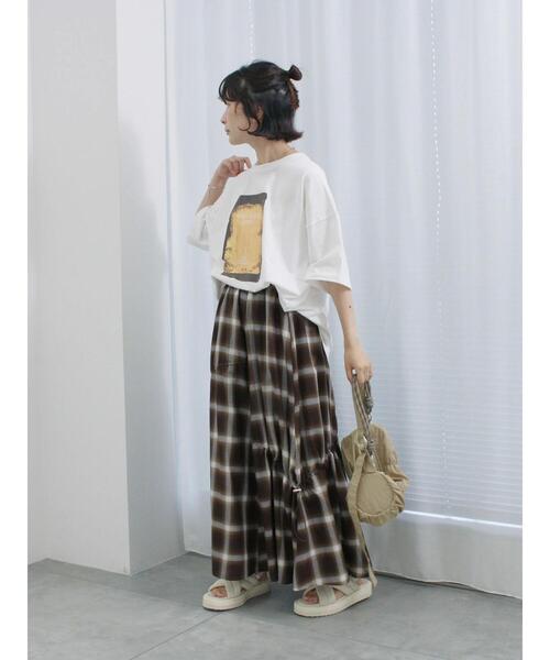 Samansa Mos2 blue（サマンサモスモスブルー）の「オンブレチェックドロストギャザースカート（スカート・レディース・ブラウン/ネイビー/ブラック・F）」の9枚目の写真