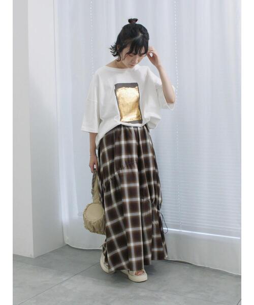 Samansa Mos2 blue（サマンサモスモスブルー）の「オンブレチェックドロストギャザースカート（スカート・レディース・ブラウン/ネイビー/ブラック・F）」の11枚目の写真