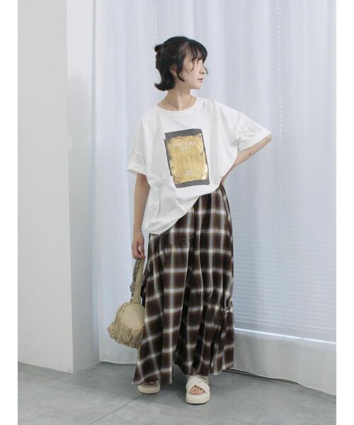 Samansa Mos2 blue（サマンサモスモスブルー）の「オンブレチェックドロストギャザースカート（スカート・レディース・ブラウン/ネイビー/ブラック・F）」の12枚目の写真