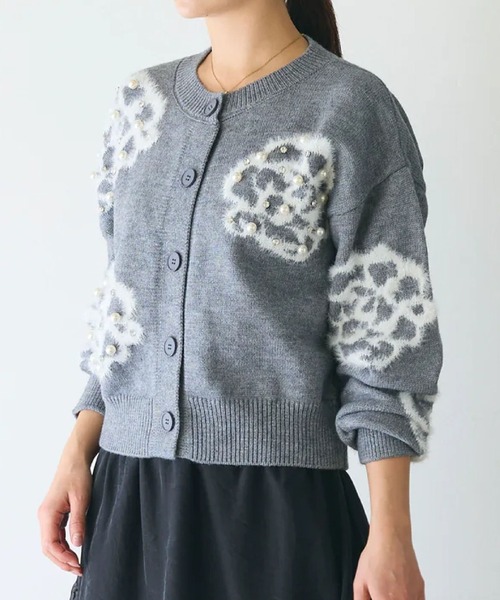 新品未使用 お花柄デザイン ボレロ カーディガン ふんわり優しい花柄モチーフ✨上品可愛いパール付きニット