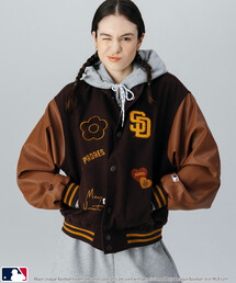 MLB（メジャーリーグベースボール）の「MLB × MARY QUANT/エムエルビー × マリークワント MLB×MARY QUANT PATCH STUDIUM JACKET/パッチスタジアムジャケット/スタジャン(限定展開)（ブルゾン）」