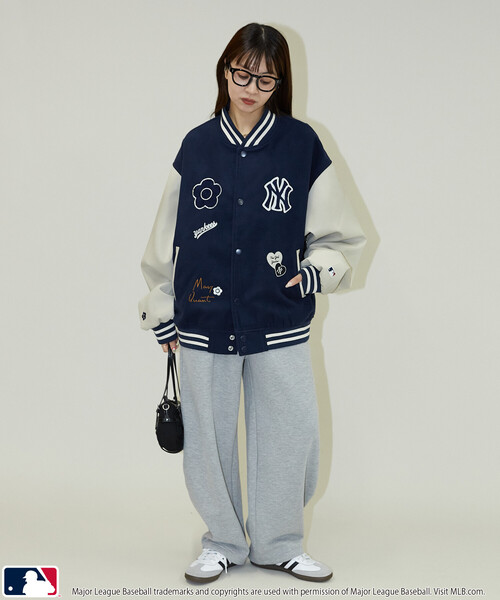 MLBパッチ付きネイビー スタジャン セール】MLB × MARY QUANT/エムエルビー × マリークワント MLB×MARY