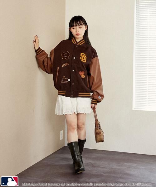 マリークワント スタジアムジャケット(ブラウン)サイズM セール】MLB × MARY QUANT/エムエルビー × マリークワント MLB×MARY