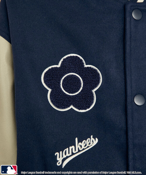 MLBパッチ付きネイビー スタジャン Genuine GENUINE MERCHANDISE MLB JH DESIGN ALL OVER PATCH