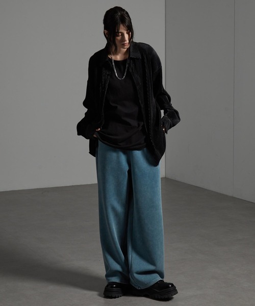 CIYOT（シヨウト）の「【CIYOT-シヨウト-】ヴィンテージ加工ケミカルウォッシュ ドローコード ワイドストレート ダンボールスウェットパンツ【セットアップ対応】（スウェットパンツ・メンズ・ブルー系/ブラウン/ボルドー/グレー/ブラック・S/M/L）」の12枚目の写真