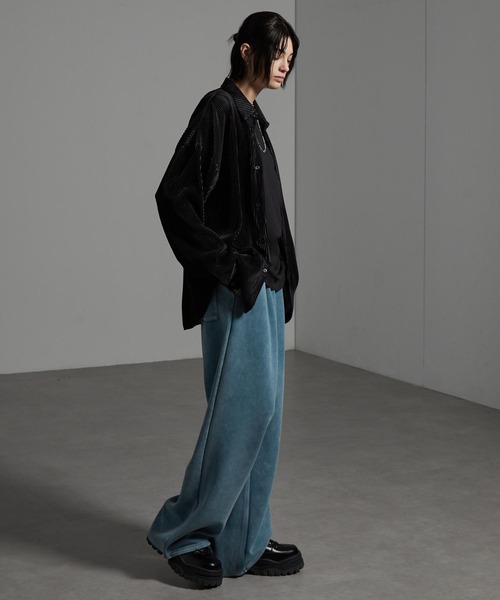 CIYOT（シヨウト）の「【CIYOT-シヨウト-】ヴィンテージ加工ケミカルウォッシュ ドローコード ワイドストレート ダンボールスウェットパンツ【セットアップ対応】（スウェットパンツ・メンズ・ブルー系/ブラウン/ボルドー/グレー/ブラック・S/M/L）」の13枚目の写真