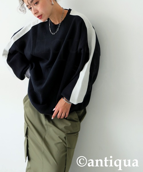 antiqua（アンティカ）の「配色ラインニット（ニット/セーター・レディース・ネイビー/ブラック/カーキ・ONESIZE）」の11枚目の写真