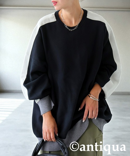 antiqua（アンティカ）の「配色ラインニット（ニット/セーター・レディース・ネイビー/ブラック/カーキ・ONESIZE）」の12枚目の写真