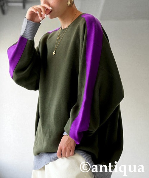 antiqua（アンティカ）の「配色ラインニット（ニット/セーター・レディース・ネイビー/ブラック/カーキ・ONESIZE）」の20枚目の写真