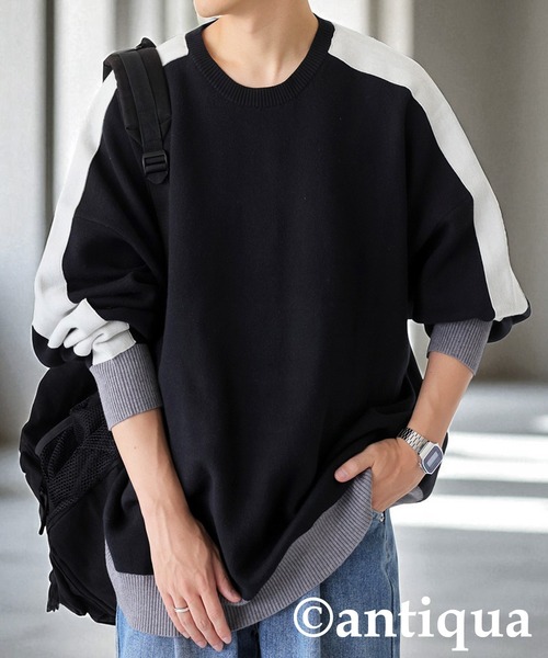 antiqua（アンティカ）の「配色ラインニット（ニット/セーター・レディース・ネイビー/ブラック/カーキ・ONESIZE）」の14枚目の写真