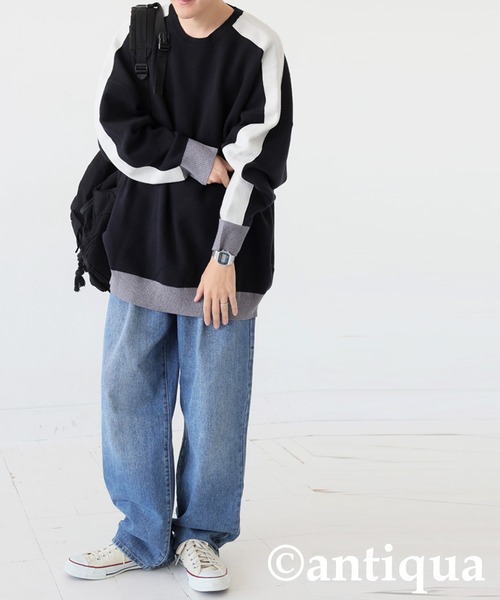 antiqua（アンティカ）の「配色ラインニット（ニット/セーター・レディース・ネイビー/ブラック/カーキ・ONESIZE）」の15枚目の写真