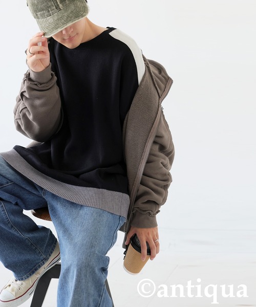 antiqua（アンティカ）の「配色ラインニット（ニット/セーター・レディース・ネイビー/ブラック/カーキ・ONESIZE）」の18枚目の写真