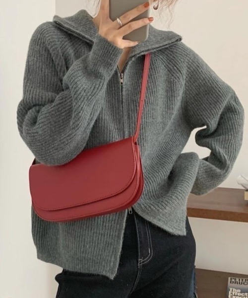 cammie(キャミー)の「ジップリブニットカーディガン(ニット/セーター・レディース・ベージュ/ダークグレー/アイボリー/グレー/ワイン/ブラック・F)」の3枚目の写真