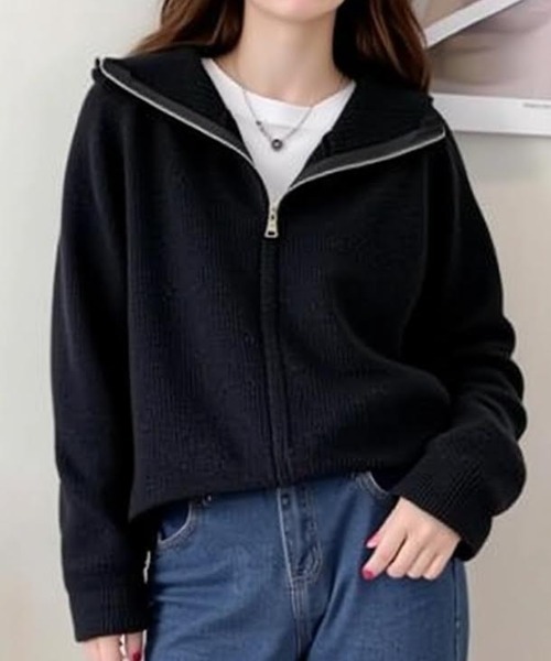 cammie(キャミー)の「ジップリブニットカーディガン(ニット/セーター・レディース・ベージュ/ダークグレー/アイボリー/グレー/ワイン/ブラック・F)」の13枚目の写真