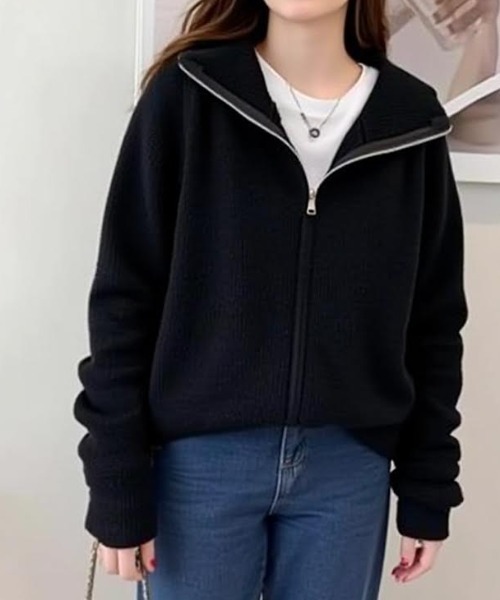 cammie(キャミー)の「ジップリブニットカーディガン(ニット/セーター・レディース・ベージュ/ダークグレー/アイボリー/グレー/ワイン/ブラック・F)」の11枚目の写真