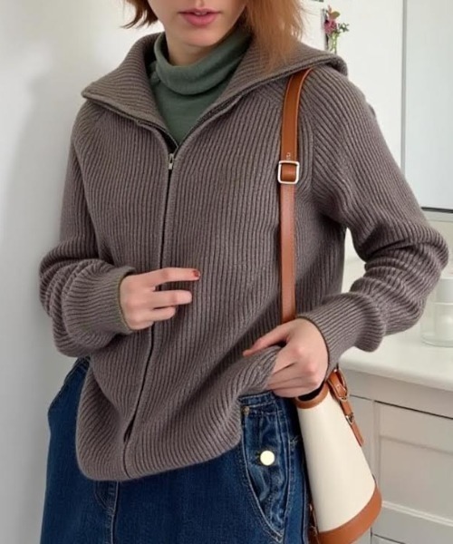 cammie(キャミー)の「ジップリブニットカーディガン(ニット/セーター・レディース・ベージュ/ダークグレー/アイボリー/グレー/ワイン/ブラック・F)」の20枚目の写真