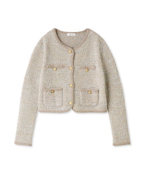 FRAY I.D ツイード　ノーカラージャケット　ニットカーディガン　春物 ミックスツイードニットカーディガン（カーディガン）｜FRAY I.D