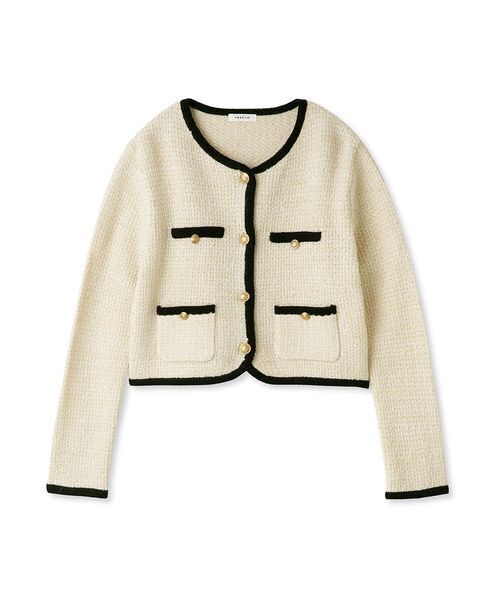 FRAY I.D ツイード　ノーカラージャケット　ニットカーディガン　春物 ミックスツイードニットカーディガン（カーディガン/ボレロ
