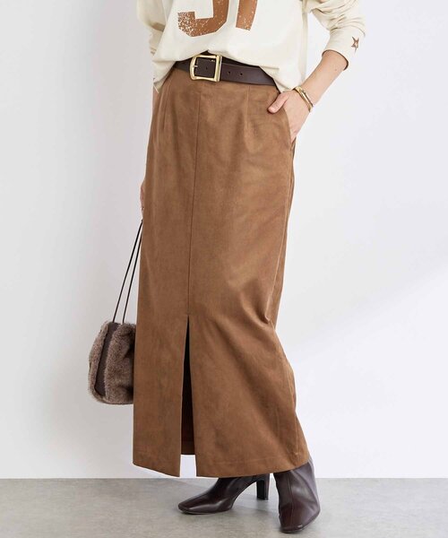 RIVE DROITE（リヴドロワ）の「【すっきり見えが叶う】ブラッシュドクロスIラインスカート（スカート・レディース・ブラウン/ピンク/ライトベージュ・38/36）」の2枚目の写真