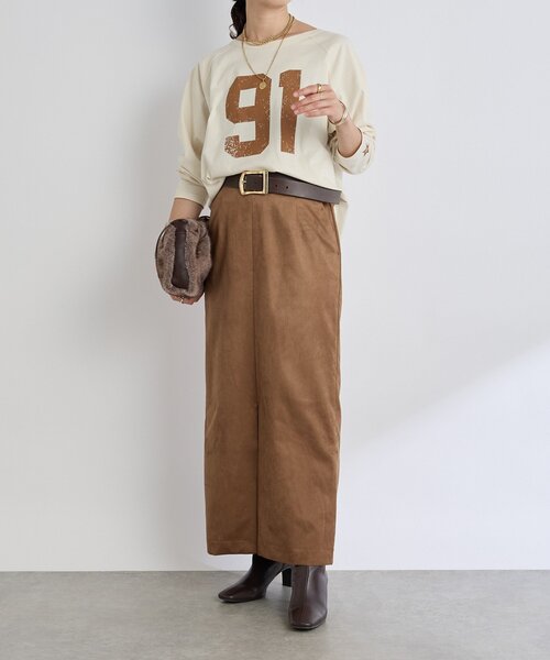 RIVE DROITE（リヴドロワ）の「【すっきり見えが叶う】ブラッシュドクロスIラインスカート（スカート・レディース・ブラウン/ピンク/ライトベージュ・38/36）」の13枚目の写真