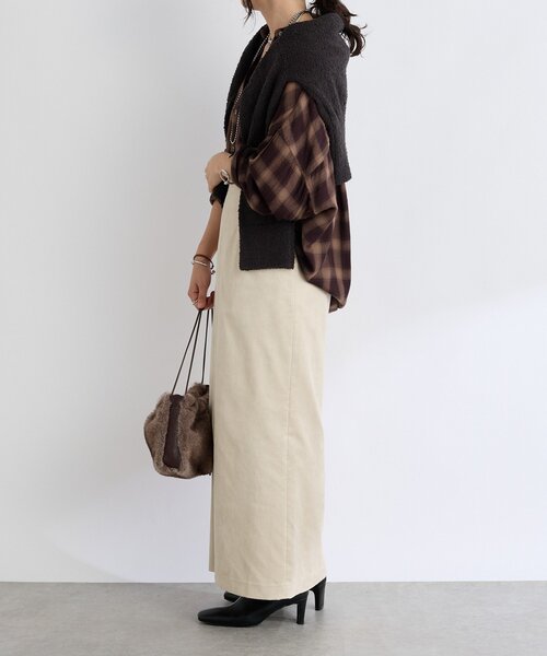 RIVE DROITE（リヴドロワ）の「【すっきり見えが叶う】ブラッシュドクロスIラインスカート（スカート・レディース・ブラウン/ピンク/ライトベージュ・38/36）」の6枚目の写真