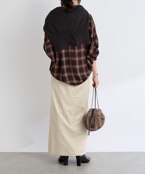 RIVE DROITE（リヴドロワ）の「【すっきり見えが叶う】ブラッシュドクロスIラインスカート（スカート・レディース・ブラウン/ピンク/ライトベージュ・38/36）」の7枚目の写真