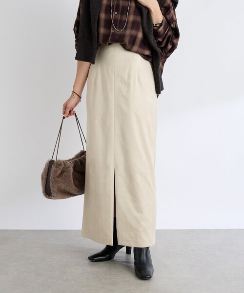 RIVE DROITE（リヴドロワ）の「【すっきり見えが叶う】ブラッシュドクロスIラインスカート（スカート・レディース・ブラウン/ピンク/ライトベージュ・38/36）」の8枚目の写真