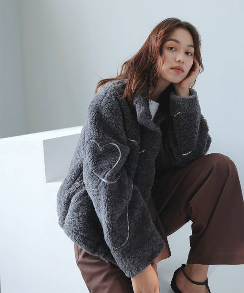 VIS（ビス）の「ジャガードボアブルゾン（ブルゾン・レディース・グレー/オフホワイト・FREE）」の8枚目の写真