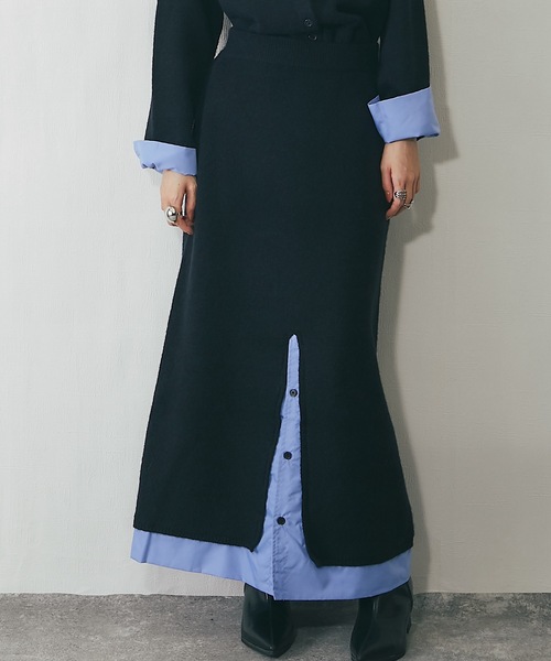 ANOTHER S（アナザーエス）の「セットアップ可異素材ドッキングニットスカート（スカート・レディース・チャコールグレー/ブラック・FREE）」の2枚目の写真