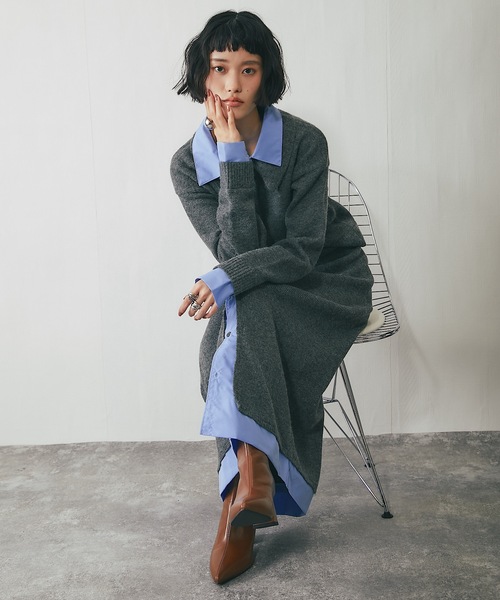 ANOTHER S（アナザーエス）の「セットアップ可異素材ドッキングニットスカート（スカート・レディース・チャコールグレー/ブラック・FREE）」の7枚目の写真