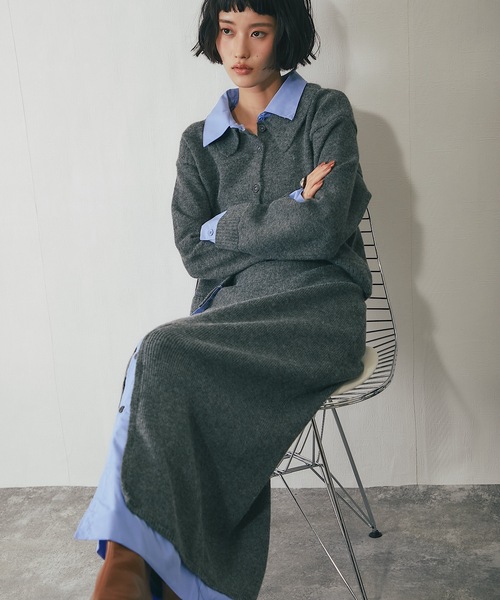 ANOTHER S（アナザーエス）の「セットアップ可異素材ドッキングニットスカート（スカート・レディース・チャコールグレー/ブラック・FREE）」の5枚目の写真