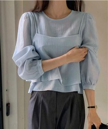 ミストレアス キャミシャツブラウスセット♡ mideal ブラウス シャツ 2way sheer flare sleeves ribbon tops