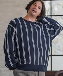 mn3188-Stripe Jacquard Buttonless Knit Pullover ニット(A56525cmb)