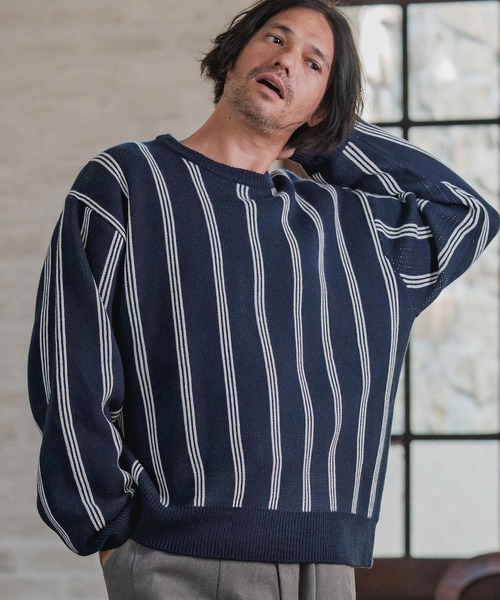 mn3188-Stripe Jacquard Buttonless Knit Pullover ニット(A56525cmb