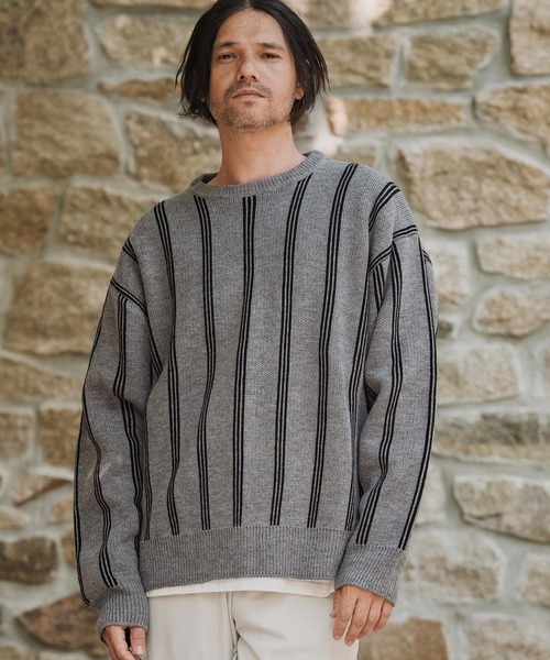 CAMBIO（カンビオ）の「mn3188-Stripe Jacquard Buttonless Knit Pullover ニット(A56525cmb)（ニット/セーター・メンズ・ミックスグレー/ブラック系その他/キナリ/ネイビー・S/M/L）」の4枚目の写真