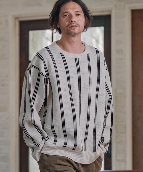 CAMBIO（カンビオ）の「mn3188-Stripe Jacquard Buttonless Knit Pullover ニット(A56525cmb)（ニット/セーター・メンズ・ミックスグレー/ブラック系その他/キナリ/ネイビー・S/M/L）」の5枚目の写真