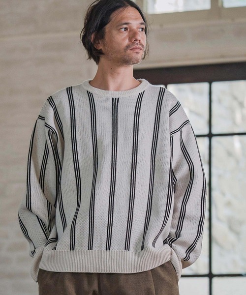 CAMBIO（カンビオ）の「mn3188-Stripe Jacquard Buttonless Knit Pullover ニット(A56525cmb)（ニット/セーター・メンズ・ミックスグレー/ブラック系その他/キナリ/ネイビー・S/M/L）」の6枚目の写真