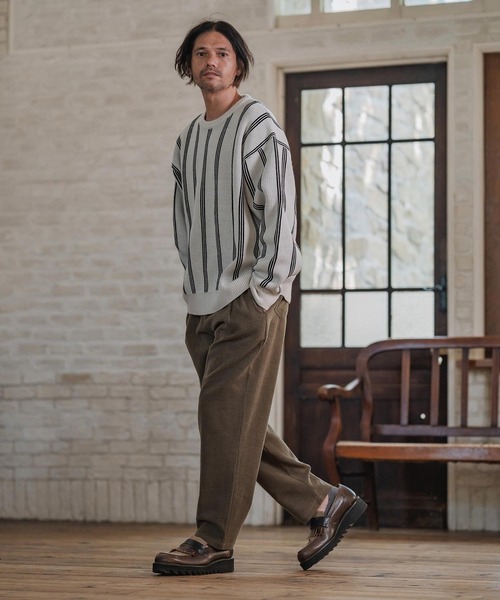 CAMBIO（カンビオ）の「mn3188-Stripe Jacquard Buttonless Knit Pullover ニット(A56525cmb)（ニット/セーター・メンズ・ミックスグレー/ブラック系その他/キナリ/ネイビー・S/M/L）」の8枚目の写真