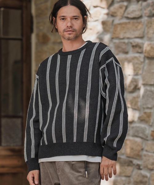 CAMBIO（カンビオ）の「mn3188-Stripe Jacquard Buttonless Knit Pullover ニット(A56525cmb)（ニット/セーター・メンズ・ミックスグレー/ブラック系その他/キナリ/ネイビー・S/M/L）」の9枚目の写真