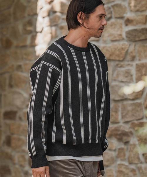 CAMBIO（カンビオ）の「mn3188-Stripe Jacquard Buttonless Knit Pullover ニット(A56525cmb)（ニット/セーター・メンズ・ミックスグレー/ブラック系その他/キナリ/ネイビー・S/M/L）」の10枚目の写真