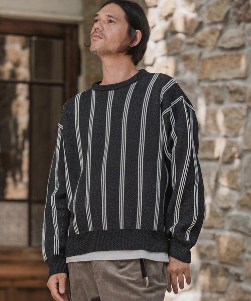CAMBIO（カンビオ）の「mn3188-Stripe Jacquard Buttonless Knit Pullover ニット(A56525cmb)（ニット/セーター・メンズ・ミックスグレー/ブラック系その他/キナリ/ネイビー・S/M/L）」の11枚目の写真