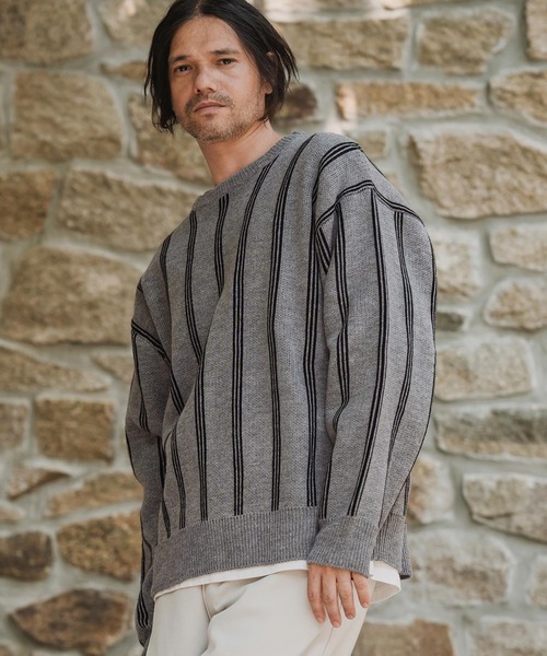 CAMBIO（カンビオ）の「mn3188-Stripe Jacquard Buttonless Knit Pullover ニット(A56525cmb)（ニット/セーター・メンズ・ミックスグレー/ブラック系その他/キナリ/ネイビー・S/M/L）」の14枚目の写真
