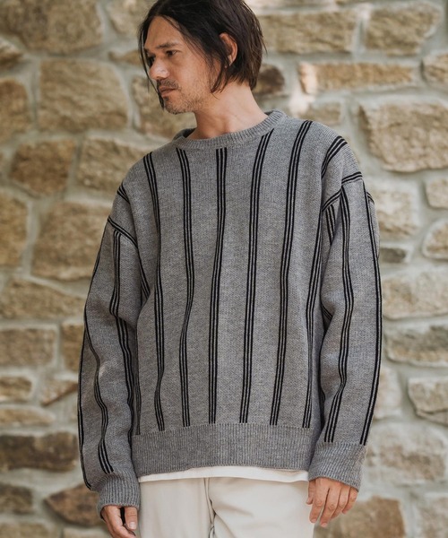 CAMBIO（カンビオ）の「mn3188-Stripe Jacquard Buttonless Knit Pullover ニット(A56525cmb)（ニット/セーター・メンズ・ミックスグレー/ブラック系その他/キナリ/ネイビー・S/M/L）」の15枚目の写真